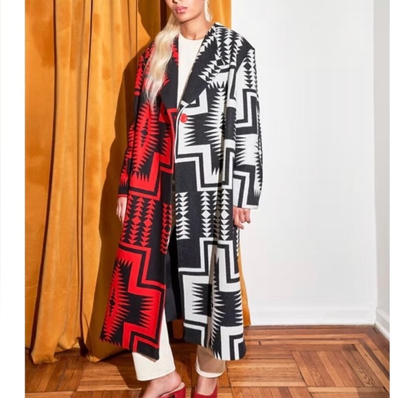 Rare Emme Studio Pendleton Red and Black Geometric Coat NWOT - Picture 4 of 16